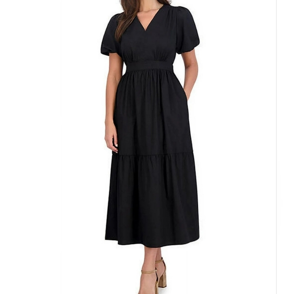 French Connection Women's Puff Sleeve Maxi Dress Black, XXL #New